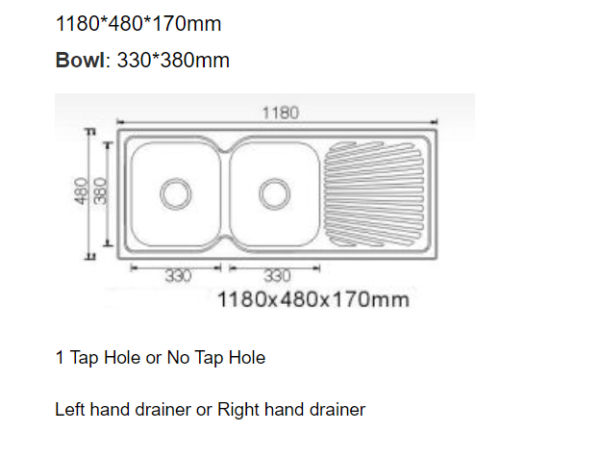 OS118S Drop In Sink 1180x480x170mm