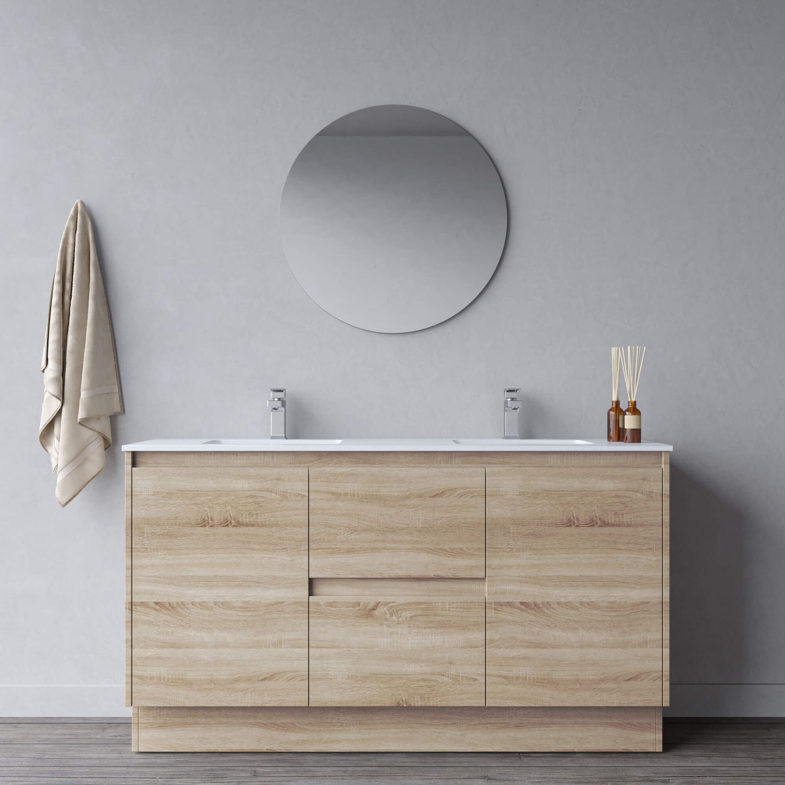 BV17 Extra Deep Wooden Finish Freestanding Vanity Double Basins – 1500×520mm – Clearance