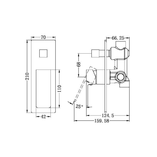 NR 3015-09AMB Matt Black Square Shower Mixer with Divertor