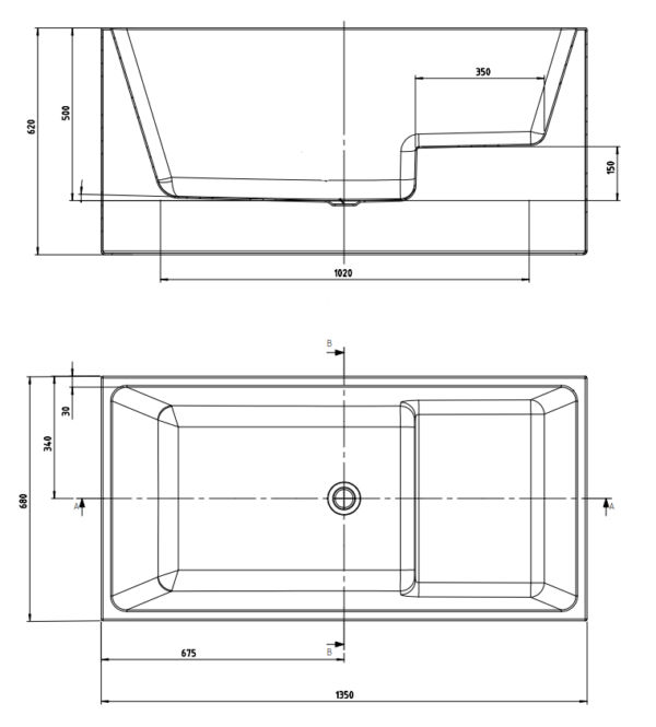 BATH 6 - Compact Freestanding Bath with Seat 1350mm