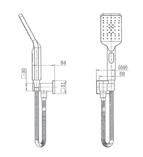ASL1052 Matt Black Square Hand Shower On Holder
