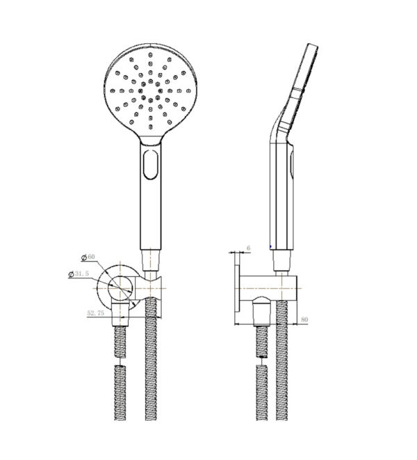 ASL1053 Matt Black Round Hand Shower On Holder