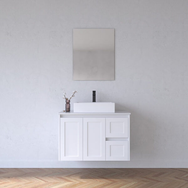 BV01WH Extra Deep Matt White Wall Hung Vanity - 900x520mm - Clearance