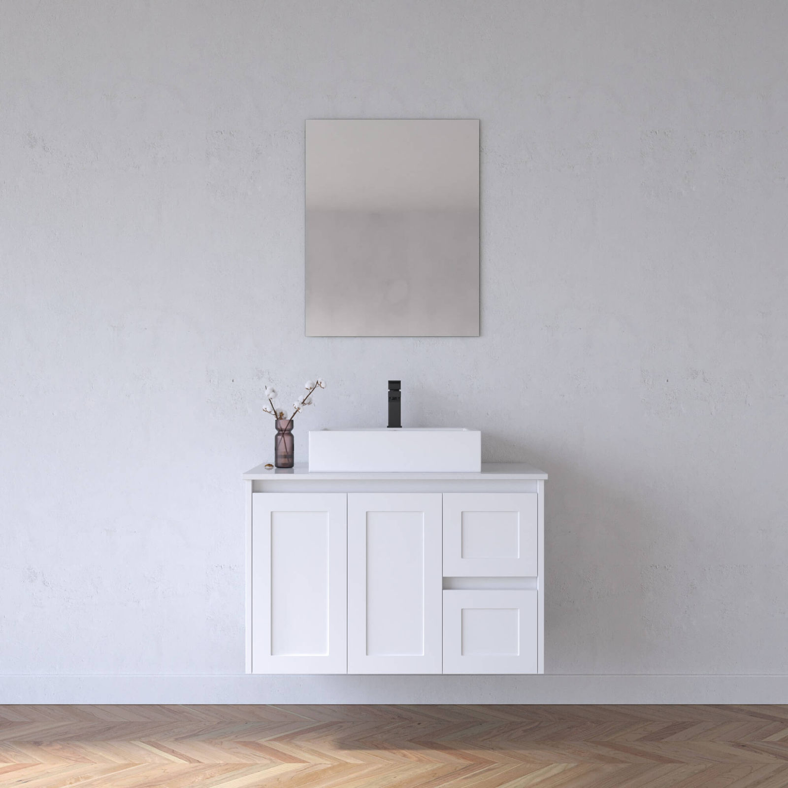 BV01WH-900W (520) Gloss White Bathroom Wall Hung Vanity – 900x520mm
