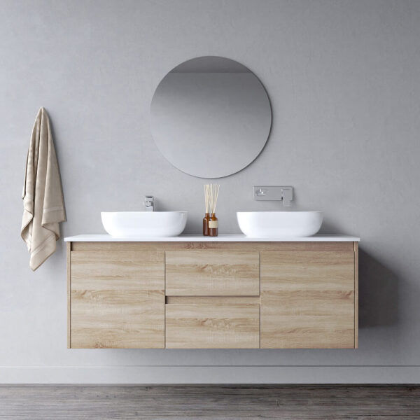 BV17WH-1500DW Wooden Finish Wall Hung Vanity (520) Double - 1500×520mm - Clearance