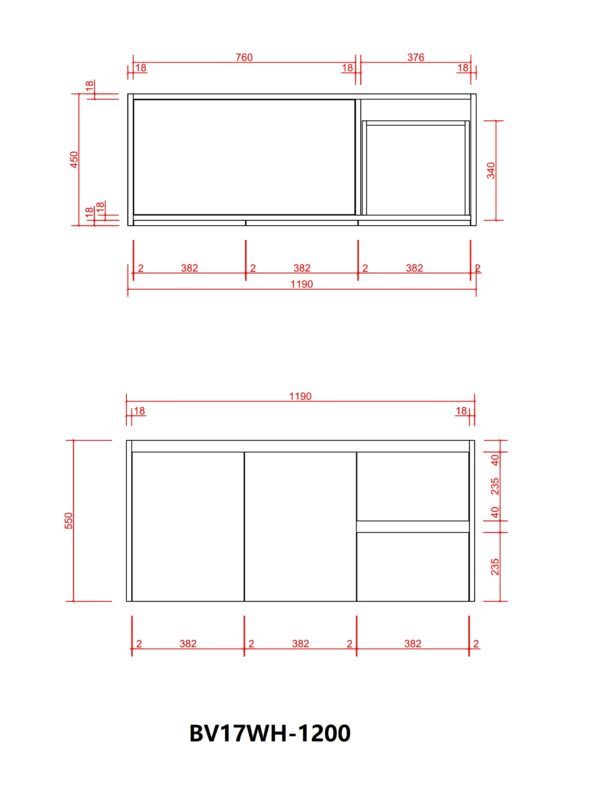 BV17WH-1200 Wooden Finish Wall Hung Vanity NEW (460) - 1200×460mm