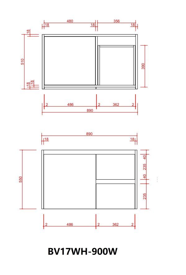 BV17WH-900W Wooden Finish Wall Hung Vanity (520) - 900×520mm - Clearance