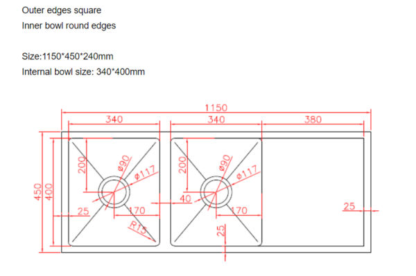 OS99R Square Undermount / Drop In Sink 1150x450x240mm