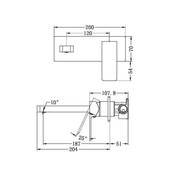 NRO1507AMB Matt Black Square Wall Basin Mixer Spout Set