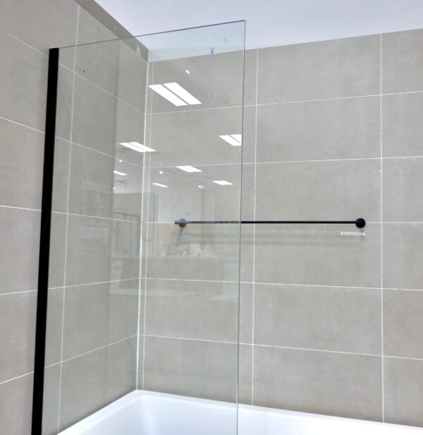 SS11 - Fixed Over Bath Black Shower Screen - 800mm