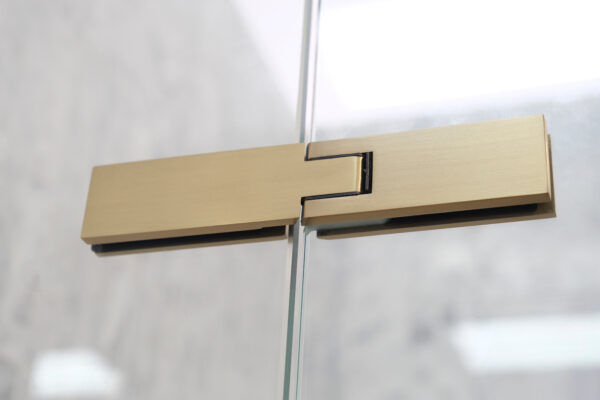 SS08 - 10mm Brushed Gold Frameless Shower Screen with Wall Brackets- 1150x850mm