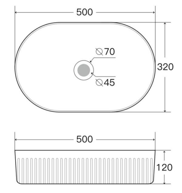 AU100MW Matt White Ceramic Basin 500x320x120mm