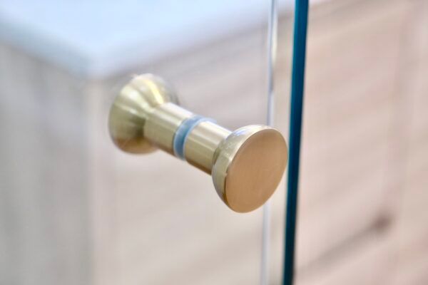 SS08 - 10mm Brushed Gold Frameless Shower Screen with Wall Brackets- 1150x850mm