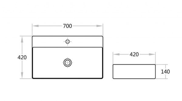 CE7042 Gloss White Ceramic Basin 700x420x140mm