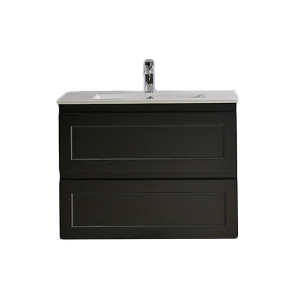CEFMB750WH Matt Black Wall Hung Vanity Double Drawers - 750x460mm