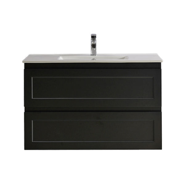 CEFMB900WH Matt Black Wall Hung Vanity Double Drawers - 900x460mm