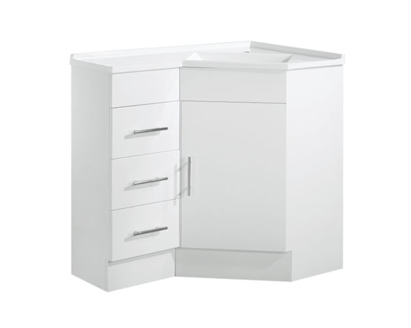 SGPC9060 Gloss White Freestanding Corner Vanity with Polymarble Top - 900x600mm