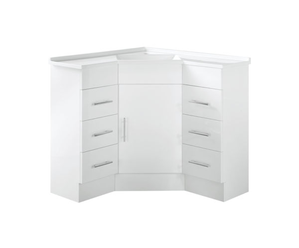 SGPC9090 Gloss White Freestanding Corner Vanity with Polymarble Top - 900x900mm