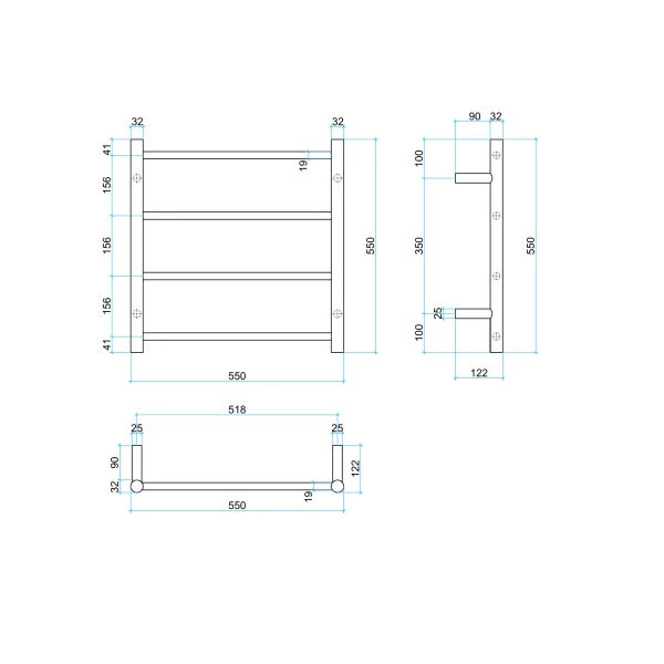 Thermogroup 240Volt Straight Chrome Heated Towel Rail Round SR25M 550mm