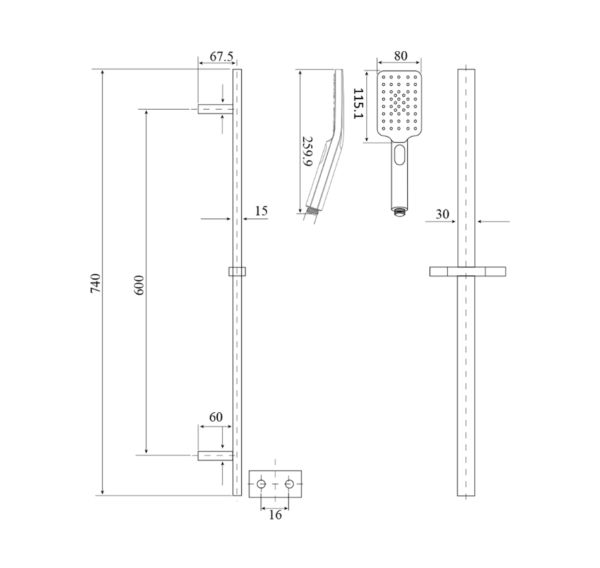 BV-R15SPGM Gun Metal Shower Rail