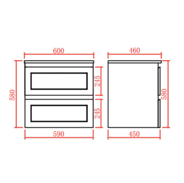 CEFMW600WH Matt White Wall Hung Vanity Double Drawers 600x460mm