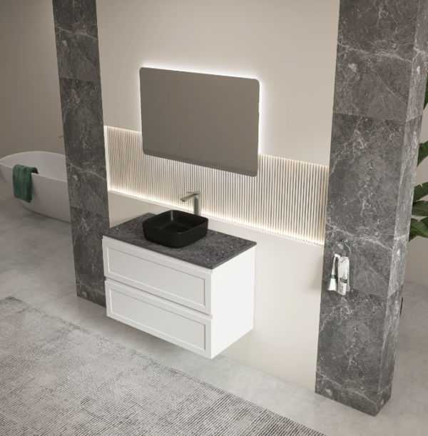 CEFMW900WH Matt White Wall Hung Vanity Double Drawers - 900x460mm