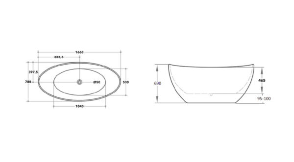 CEKBT-4BK - Black & White Freestanding Bath 1500/1660mm