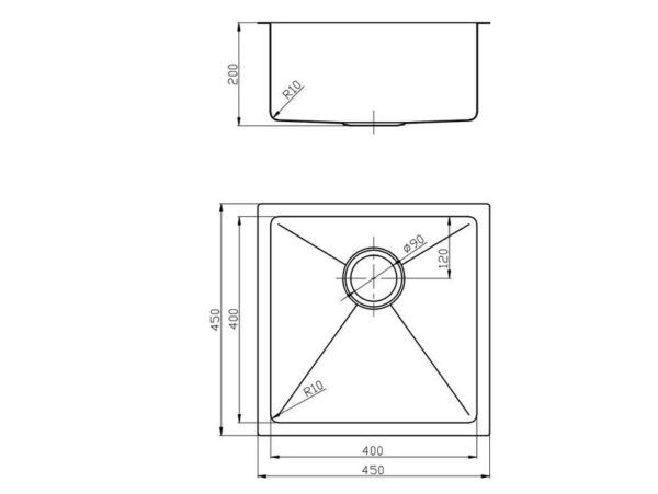 EC4545GB 32L Single Bowl Kitchen Sink 450x450mm
