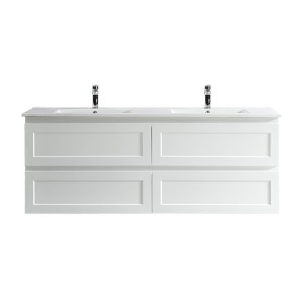 CEFMW1500WH Matt White Wall Hung Vanity Four Drawers Double Basins - 1500x460mm