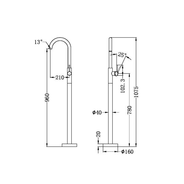 NRO210903A01MB Matte Black Free Standing Bath Mixer