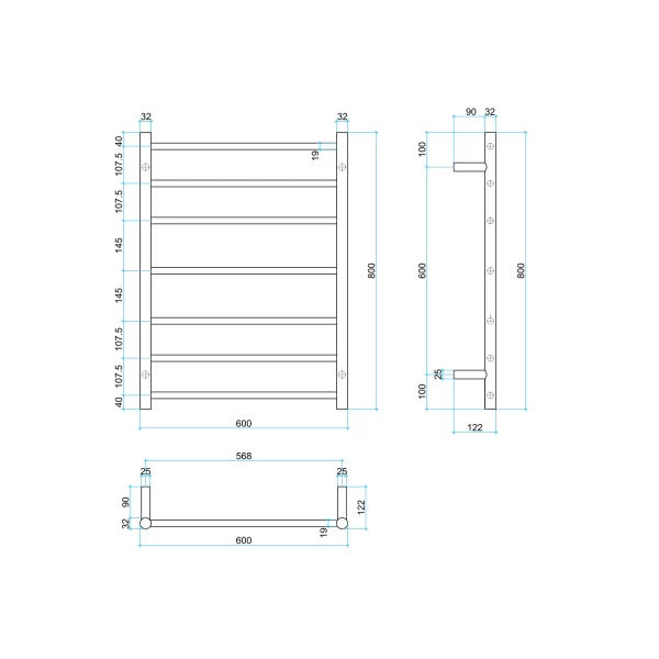 Thermogroup 12V Ladder Chrome Heated Towel Rail Round SR4412 600mm
