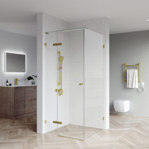 SS0817 Frameless Shower Screen with Wall Brackets & Glass Top - Brushed Gold