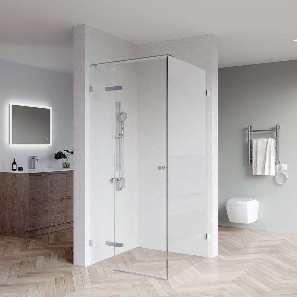 SS08 - Chrome Frameless Shower Screen with Wall Brackets - 1200x900mm