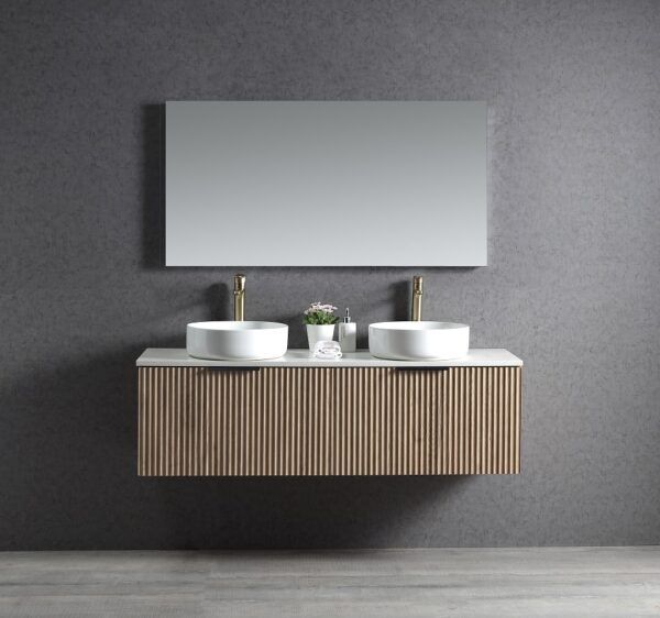 ECVIVO-1500 Wooden Finish Wall Hung Vanity Double Basins - 1500x460mm