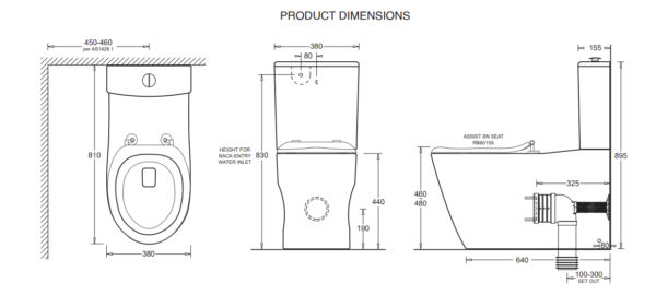 Johnson Suisse JTTG335.JTTG336.15 Gemelli Care Closed Coupled Back To Wall Rimless Toilet Suite