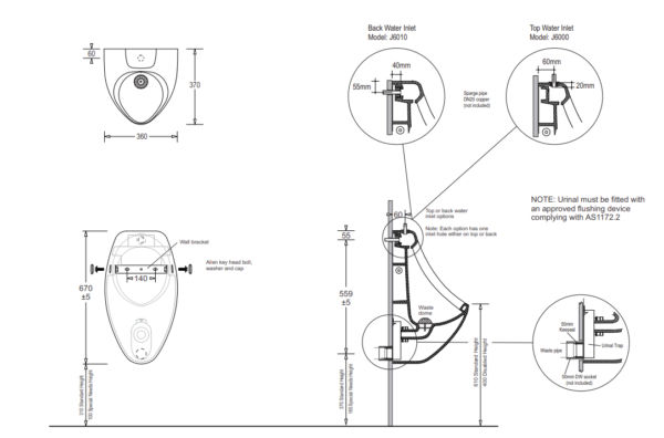 Johnson Suisse CARE Life Back Entry Electronic Urinal Complete Suite