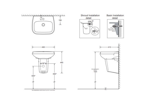 Johnson Suisse Life II Wall Basin With Shroud or JS Bottle Trap 40/32mm