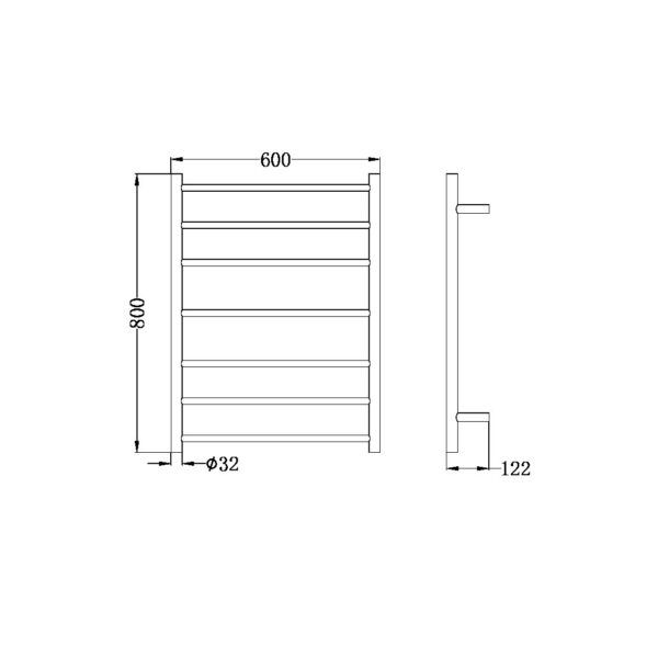 NRO19001CH Non Heated Towel Ladder Round Bar in Chrome 600mm