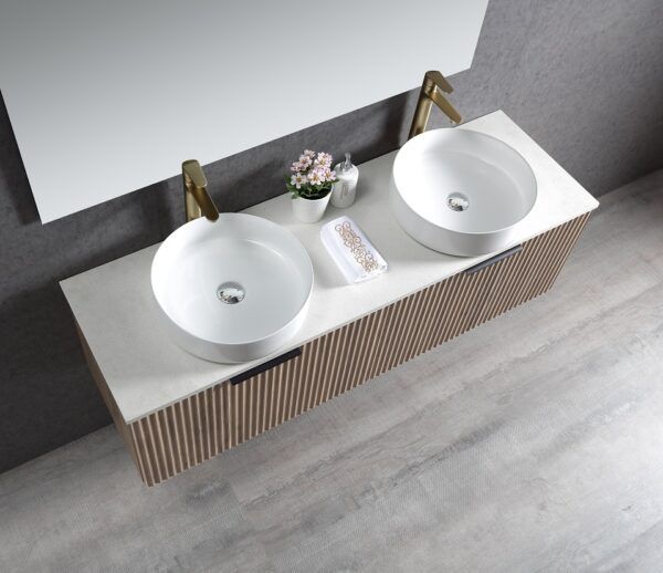 ECVIVO-1500 Wooden Finish Wall Hung Vanity Double Basins - 1500x460mm