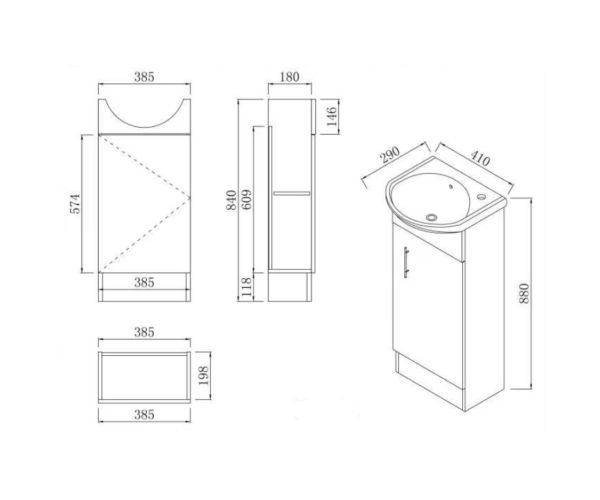 OSLK410 Compact Semi-Recessed Freestanding Vanity - 410x290x880mm