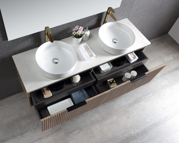 ECVIVO-1500 Wooden Finish Wall Hung Vanity Double Basins - 1500x460mm