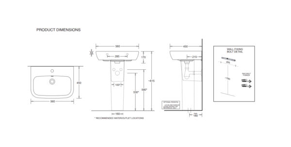 Johnson Suisse Emilia 550 Wall Basin