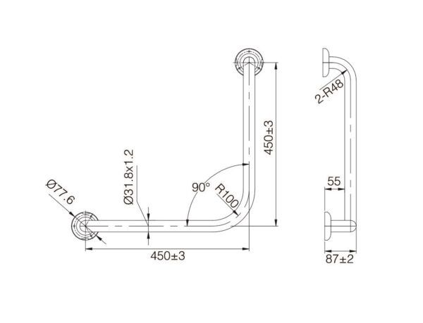 ECTPGRAB45 MOBI CARE 90 Degree Grab Rail