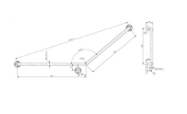 ECTPGRAB857L/R MOBI CARE Disabled Curved Grab Rail Stainless Steel Finish