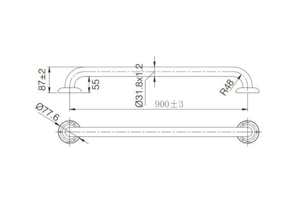 ECTPGRAB90 MOBI CARE Straight Grab/ Shower Rail 900x32mm