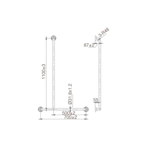 ECTPG19L/R MOBI CARE T Shape Shower Rail