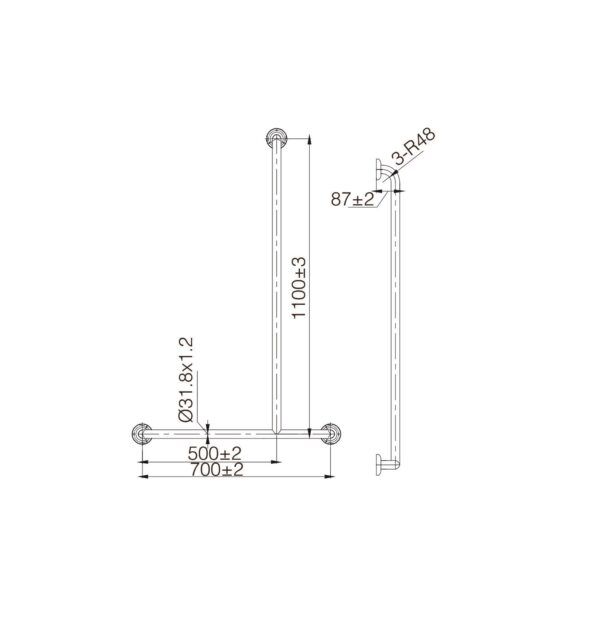 ECTPG19L/R MOBI CARE T Shape Shower Rail