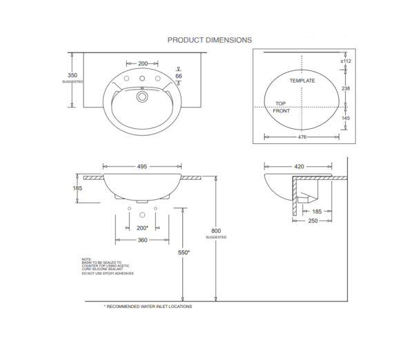 Johnson Suisse Avon Assist Semi-recessed Basin
