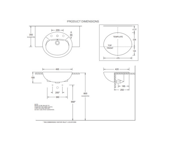 Johnson Suisse Avon Assist Semi-recessed Basin