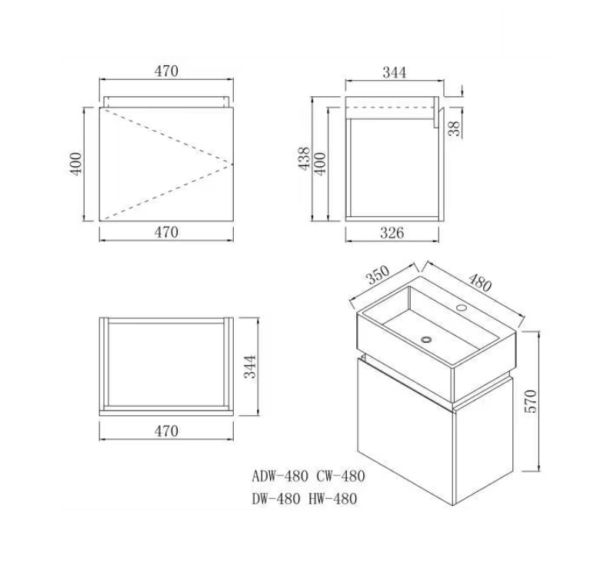 OS-WD480 Compact Wall Hung Vanity - 480x350x570mm